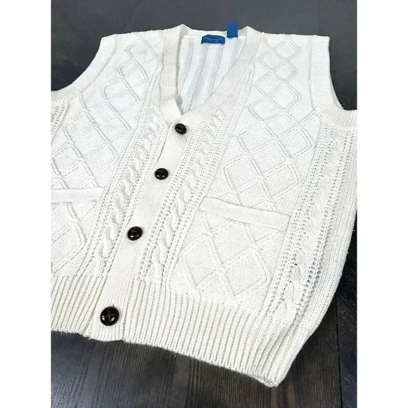 Vtg 90s Towncraft Sweater Vest Large Cable Knit Gray Grandpa Dad Buttons Pockets - Picture 4 of 8